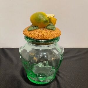Vintage Covered Lemon Glass Jar